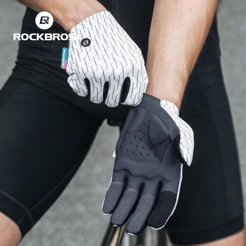 ROCKBROS Cycling Gloves Sunscreen Breathable MTB Road Bike Gloves Shock Absorption Non-slip Gloves Outdoor Thickened Palm Pad