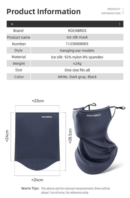 ROCKBROS Summer Ice Silk Mask Anti-UV Quick-drying Face Cover Sunscreen Bandana Breathable Neck Protection Hanging Ear Scarf