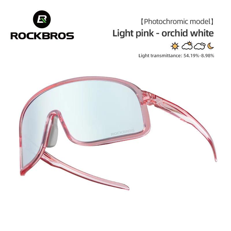 ROCKBROS Photochromic Glasses  HD Large-frame Lens Outdoor Riding Sunglasses UV400 Eyewear Sports Eye Protection Cycling Goggles