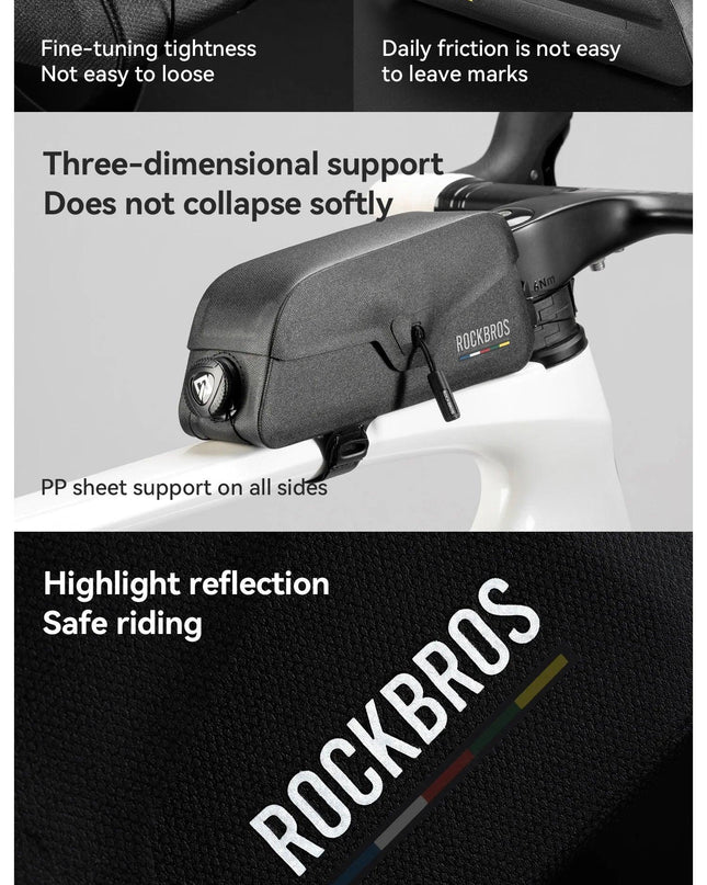 ROCKBROS Waterproof Bicycle Top Tube Bag Lightweight Bike Frame Pack Durable Cycling Storage Bag for Mountain and Road Bikes