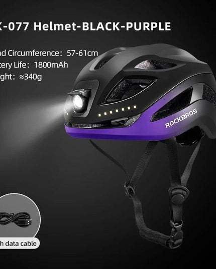 ROCKBROS Bicycle Light Helmet Type-C Charging Cycling Helmet Rechargeable Adjustable MTB Safely Mountain Road Scooter Helmet