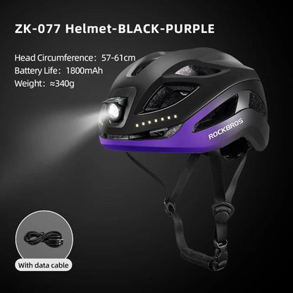 ROCKBROS Bicycle Light Helmet Type-C Charging Cycling Helmet Rechargeable Adjustable MTB Safely Mountain Road Scooter Helmet