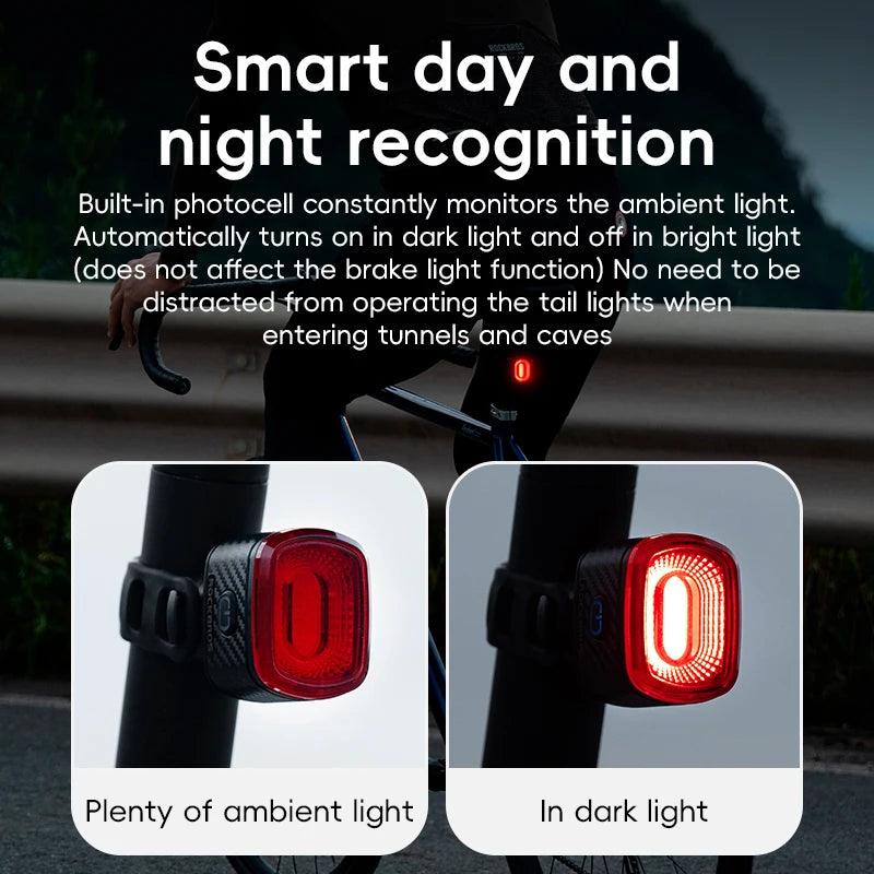 ROCKBROS Bicycle Tail Light Same Frequency Induction Brake Taillight IPX6 Waterproof Light Type-C Night Riding Warning Light