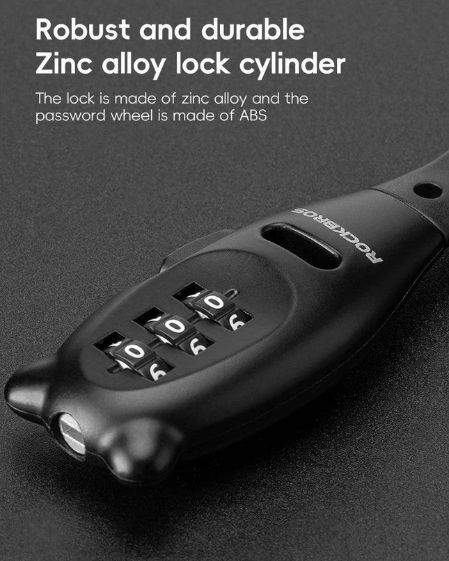 ROCKBROS Portable Bicycle Lock Cable Tie Zinc Alloy Lock Helmet Password Lock Anti-Theft Safety Freely Adjustable Rope Lock