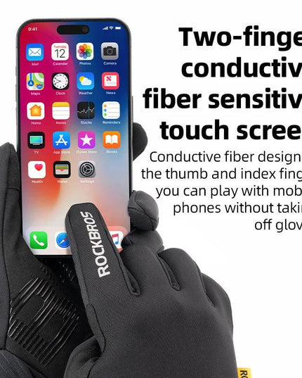 ROCKBROS Cycling Gloves MTB Road Bike Non-slip Gloves Touch Screen Winter Thermal Fleece Warmer Windproof Gloves Full Finger