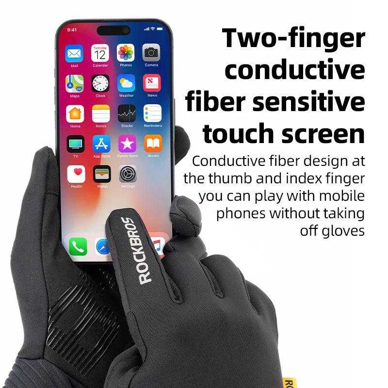 ROCKBROS Cycling Gloves MTB Road Bike Non-slip Gloves Touch Screen Winter Thermal Fleece Warmer Windproof Gloves Full Finger