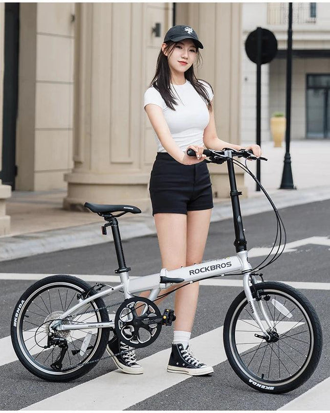 ROCKBROS 20 inch Folding Bike with Shimano 8-speed Aluminium Alloy Frame V Brake Lightweight Adult Unisex Adjustable Bike