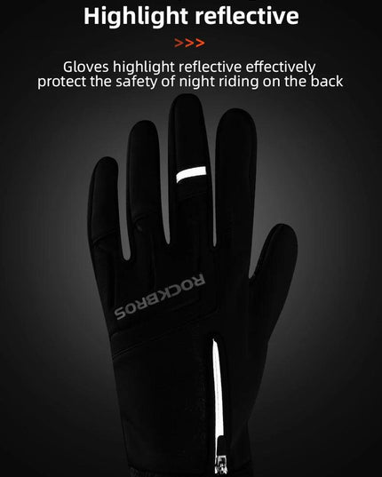 ROCKBROS Winter Warm Gloves Touch screen Cycling Gloves Full Finger MTB Bike Gloves Non Slip Silicone Palm Thermal Ski Gloves