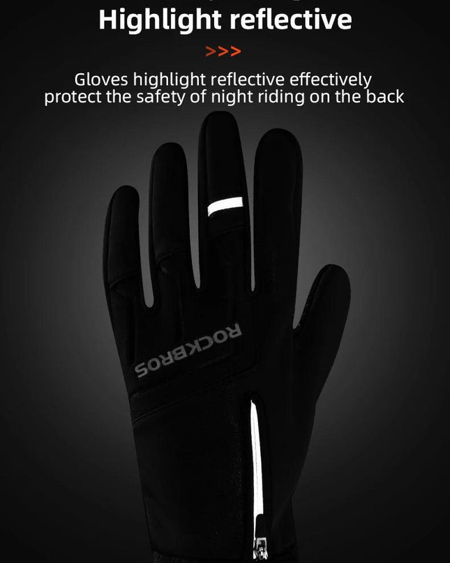 ROCKBROS Winter Warm Gloves Touch screen Cycling Gloves Full Finger MTB Bike Gloves Non Slip Silicone Palm Thermal Ski Gloves