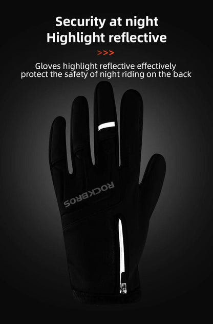 ROCKBROS Winter Warm Gloves Touch screen Cycling Gloves Full Finger MTB Bike Gloves Non Slip Silicone Palm Thermal Ski Gloves