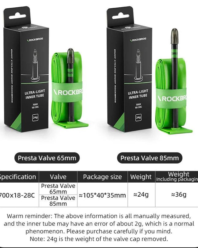 ROCKBROS Ultralight 24g Bike Inner Tube 700X18 25 28 MTB Road Bicycle TPU Material Tire Lightweight French Valve  65mm 85mm Tube