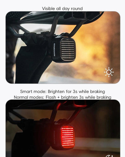 ROCKBROS Bicycle Rear Light Smart Sync Brake Sensing Taillight 12 Modes Ipx6 Rechargeable Rear Light MTB Road Bike Accessories