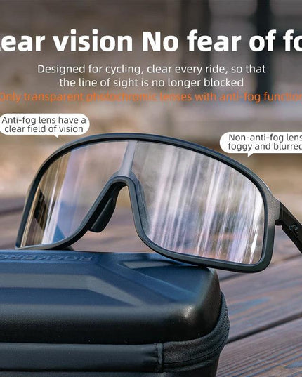 ROCKBROS Photochromic Glasses  HD Large-frame Lens Outdoor Riding Sunglasses UV400 Eyewear Sports Eye Protection Cycling Goggles