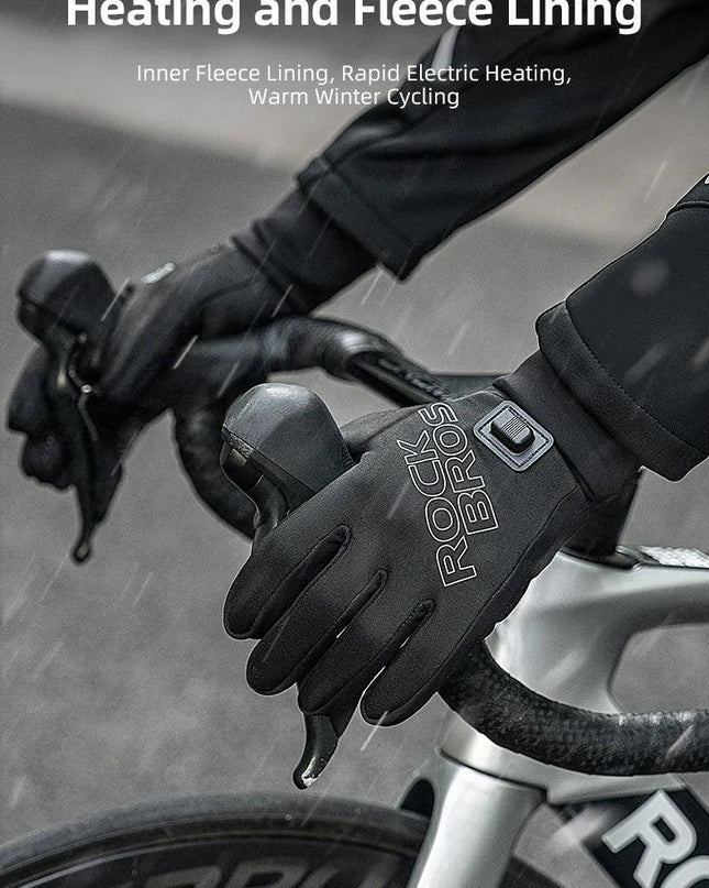 ROCKBROS Heated Gloves USB Rechargeable Touch screen Fingertips Large Heating Area Skiing Gloves Winter Warm Windproof Gloves