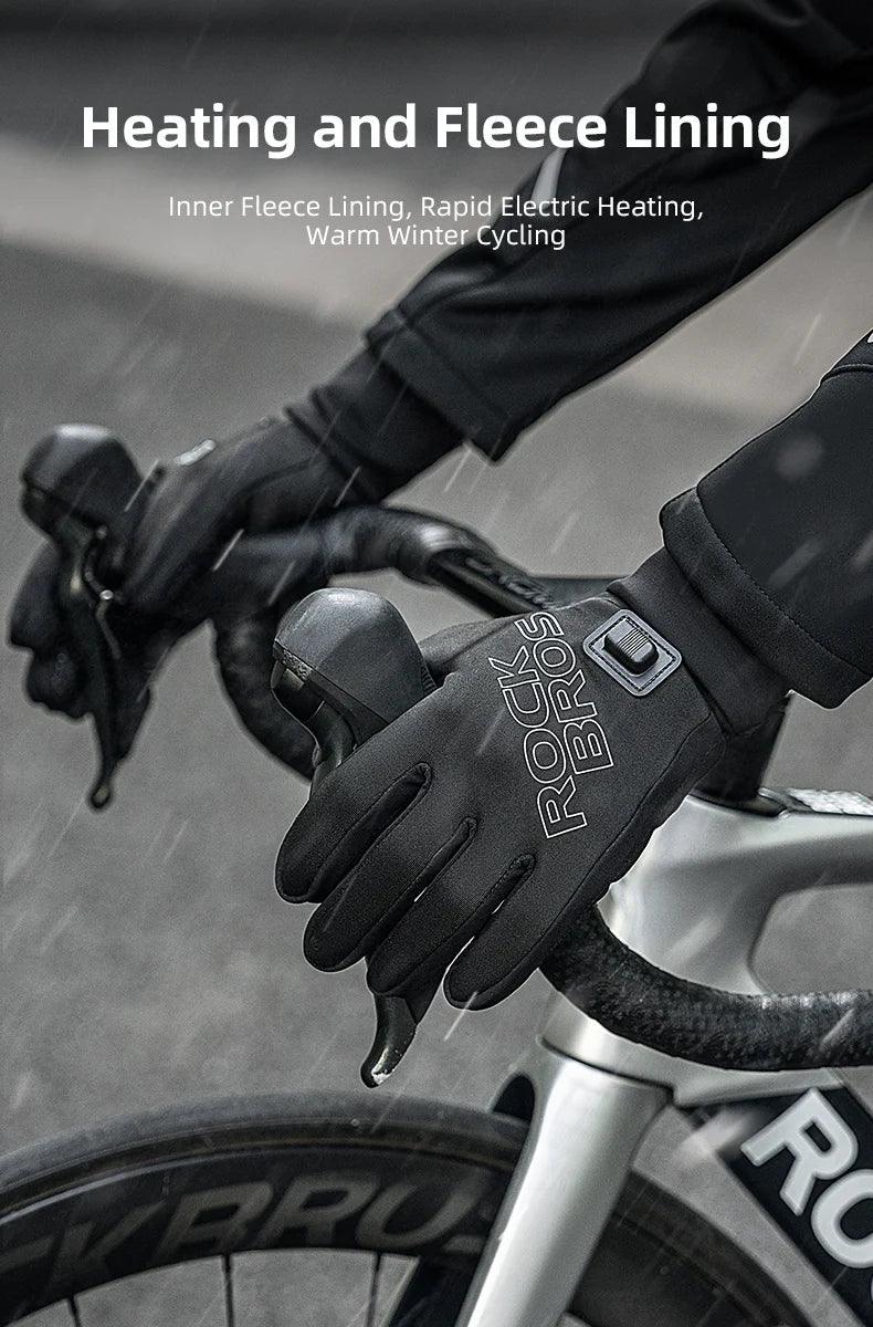 ROCKBROS Heated Gloves USB Rechargeable Touch screen Fingertips Large Heating Area Skiing Gloves Winter Warm Windproof Gloves