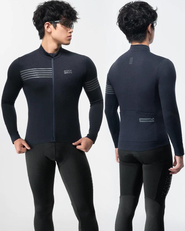 ROCKBROS Winter Cycling Jacket Warm Long Sleeves Top Riding Clothing Tight Reflective Logo Men's Cycling Jersey Profession Cloth