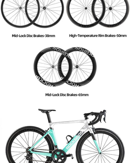 ROCKBROS Carbon Wheels 700c Road Bike Wheelset Tubeless Clincher Tires Rim Center Lock Or 6-bolt Back Road Cycling Wheelset
