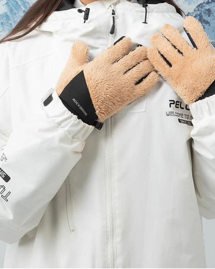 ROCKBROS Autumn Winter Ski Gloves Warm Windproof Gloves Cycling Snowboard Driving Double Layer Fleece-Lined Thickened Gloves