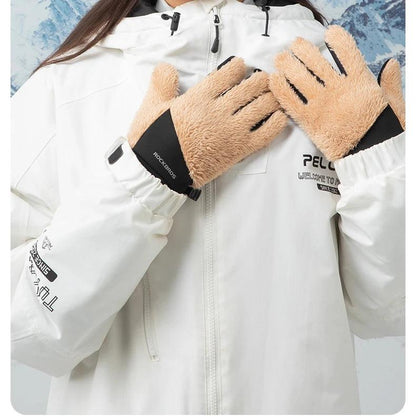 ROCKBROS Autumn Winter Ski Gloves Warm Windproof Gloves Cycling Snowboard Driving Double Layer Fleece-Lined Thickened Gloves