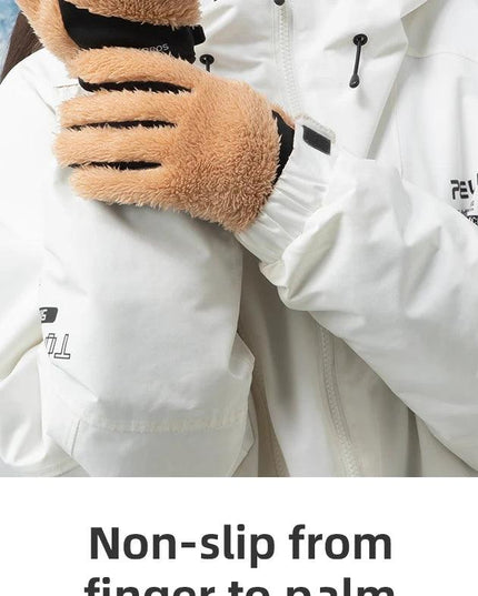 ROCKBROS Autumn Winter Ski Gloves Warm Windproof Gloves Cycling Snowboard Driving Double Layer Fleece-Lined Thickened Gloves