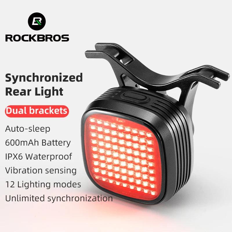 ROCKBROS Bicycle Rear Light Smart Sync Brake Sensing Taillight 12 Modes Ipx6 Rechargeable Rear Light MTB Road Bike Accessories