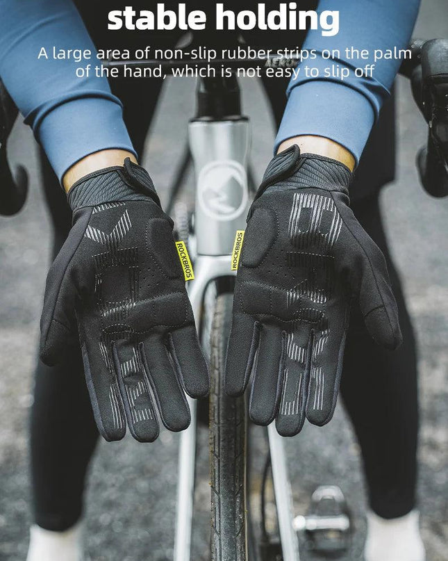 ROCKBROS Cycling Gloves MTB Road Bike Non-slip Gloves Touch Screen Winter Thermal Fleece Warmer Windproof Gloves Full Finger