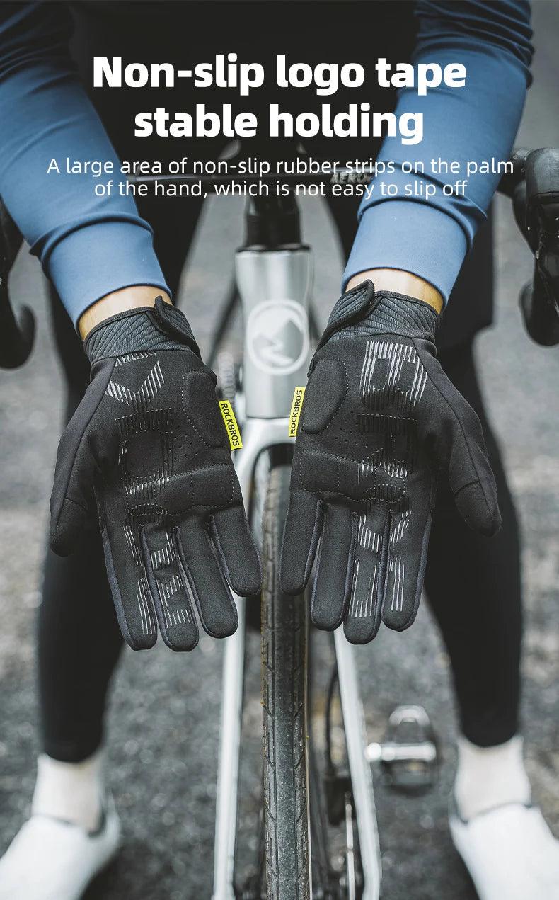 ROCKBROS Cycling Gloves MTB Road Bike Non-slip Gloves Touch Screen Winter Thermal Fleece Warmer Windproof Gloves Full Finger