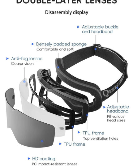 Qunature Ski Goggles Large Frame Snowboard Snow Goggles Double Layers UV400 Anti-fog Ski Glasses Skiing Outdoor Sport Eyewear
