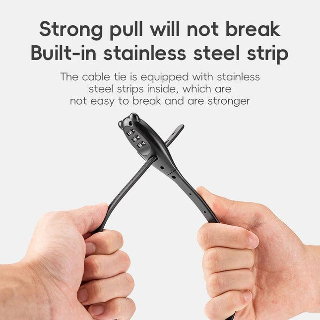 ROCKBROS Portable Bicycle Lock Cable Tie Zinc Alloy Lock Helmet Password Lock Anti-Theft Safety Freely Adjustable Rope Lock