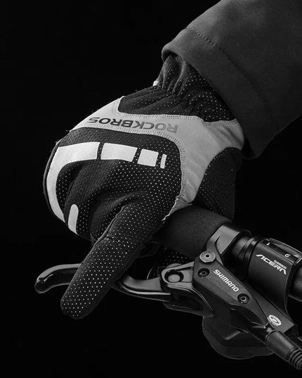 ROCKBROS Winter Warm Gloves Touch screen Cycling Gloves Full Finger MTB Bike Gloves Non Slip Silicone Palm Thermal Ski Gloves