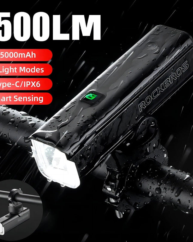 ROCKBROS Bike Light 1500LM5000mAh Type-C Bicycle Light Temperature Control  IPX6 Aluminum LED Light Front Lamp Cycling Headlight
