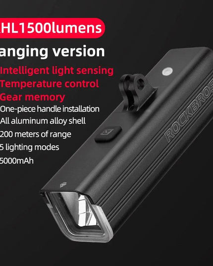 ROCKBROS Bike Light 1500LM/1000LM Aluminum Alloy Type-C Charging Smart Front Lights Hanging Version LED Lamp Cycling Headlights