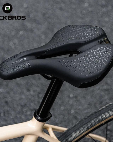 ROCKBROS Bicycle Saddle Hollow Breathable Shockproof Cycling Seat PU Non-Slip Leather Cushion Lightweight MTB Road Bike Saddle