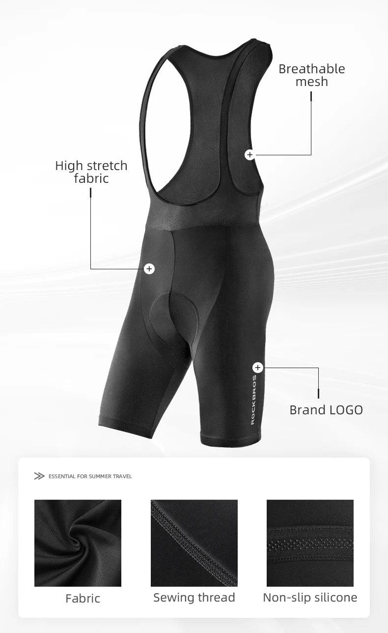 ROCKBROS Cycling Shorts Men Bib Shorts Summer Elastic Padded Bike Tights Anti-slip Breathable MTB Ciclismo Bicycle Under Wear