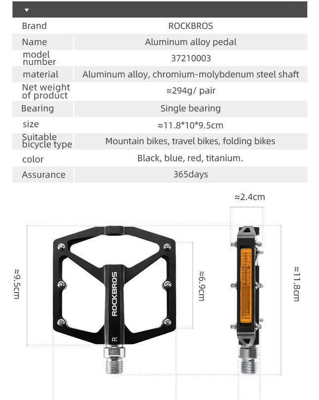 ROCKBROS Bicycle Pedals Save Effort Aluminum Alloy Anti-slip MTB Road Mountain Reflective Bearing Cycling Pedals Bike Accessory