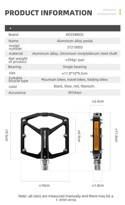 ROCKBROS Bicycle Pedals Save Effort Aluminum Alloy Anti-slip MTB Road Mountain Reflective Bearing Cycling Pedals Bike Accessory