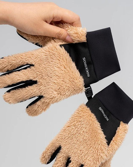 ROCKBROS Autumn Winter Ski Gloves Warm Windproof Gloves Cycling Snowboard Driving Double Layer Fleece-Lined Thickened Gloves