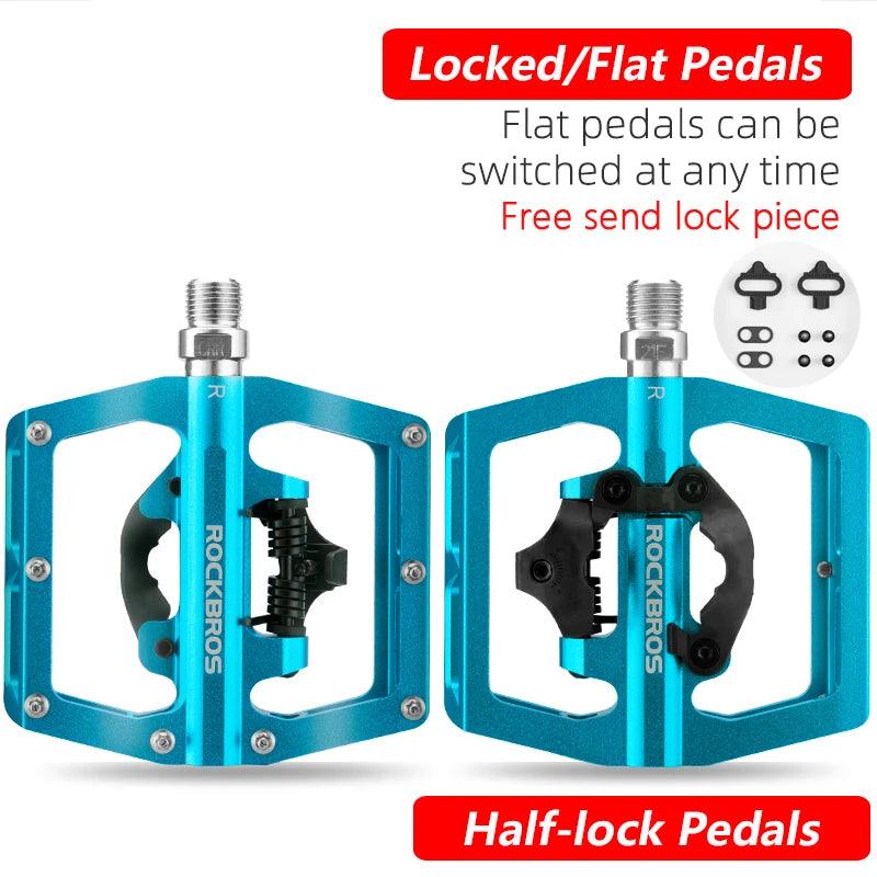 ROCKBROS 2 In 1 Bicycle Lock Pedal With Free Cleat For SPD System MTB Road Aluminum Anti-slip Sealed Bearing Lock Accessories