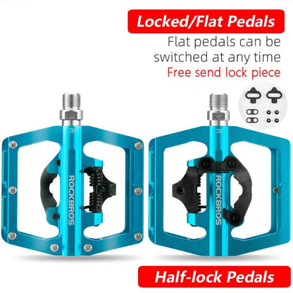 ROCKBROS 2 In 1 Bicycle Lock Pedal With Free Cleat For SPD System MTB Road Aluminum Anti-slip Sealed Bearing Lock Accessories