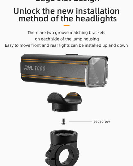 ROCKBROS Bike Front Light IPX6 Rainproof Type-c Rechargeable Bicycle Light 1000LM Cycling Headlight LED Flashlight MTB Bike Lamp