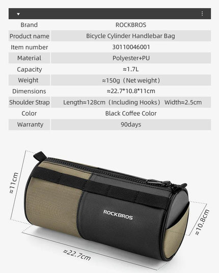 ROCKBROS Bicycle Bag Reflective Handlebar Bag Capacity Storage Multifunctional Portable 1.7L Shoulder Bag Front Bag Accessories
