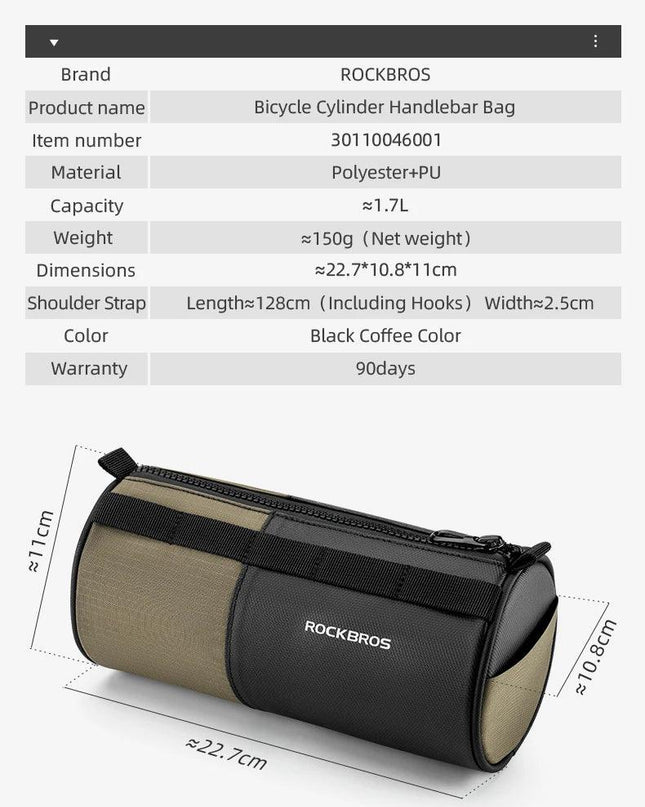 ROCKBROS Bicycle Bag Reflective Handlebar Bag Capacity Storage Multifunctional Portable 1.7L Shoulder Bag Front Bag Accessories