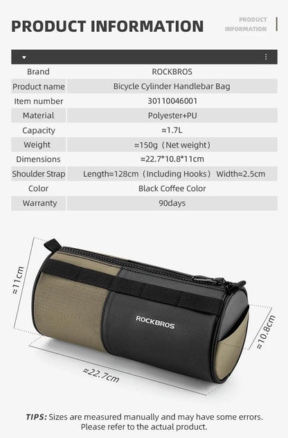 ROCKBROS Bicycle Bag Reflective Handlebar Bag Capacity Storage Multifunctional Portable 1.7L Shoulder Bag Front Bag Accessories