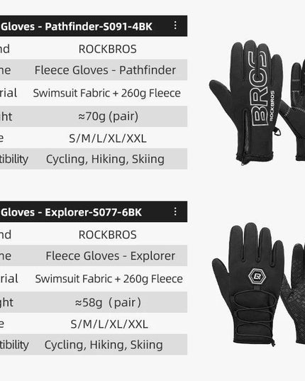 ROCKBROS Winter Gloves Touch Screen Gloves Warm Outdoor Cycling Driving Motorcycle Fleece Gloves Windproof Non Slip Full Fingers