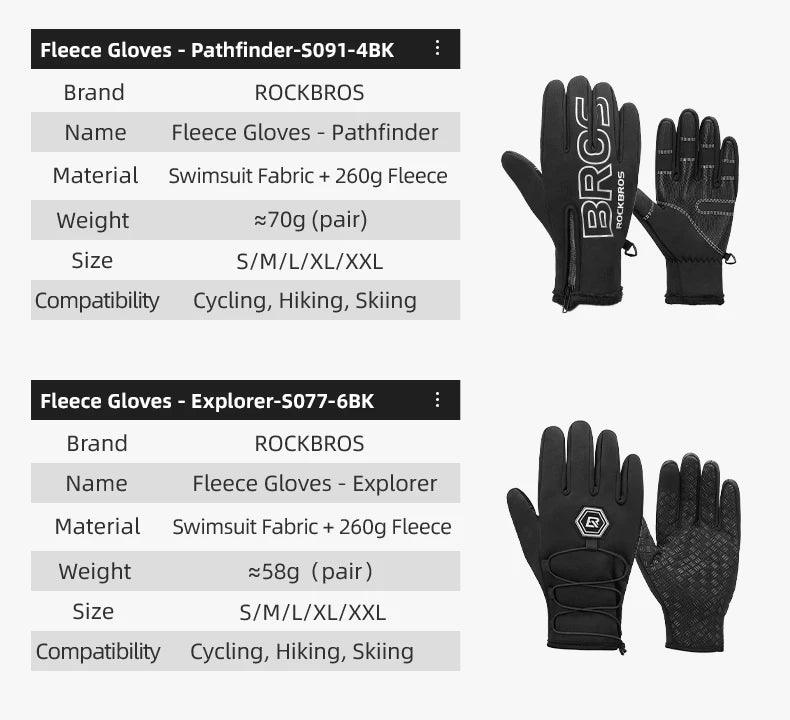 ROCKBROS Winter Gloves Touch Screen Gloves Warm Outdoor Cycling Driving Motorcycle Fleece Gloves Windproof Non Slip Full Fingers