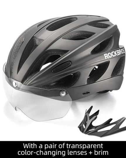 ROCKBROS Bike Helmet Lightweight Breathable Helmet PC+EPS with Photochromic Lens Wind-breaking Brim Safety Cycling Helmet