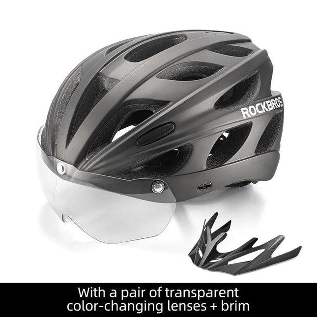 ROCKBROS Bike Helmet Lightweight Breathable Helmet PC+EPS with Photochromic Lens Wind-breaking Brim Safety Cycling Helmet