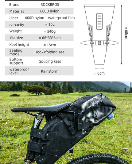 ROCKBROS Bike Bag Waterproof Reflective 10L Large Capacity Saddle Bag Cycling Foldable Tail Rear Bag MTB Road Trunk Bicycle Bag