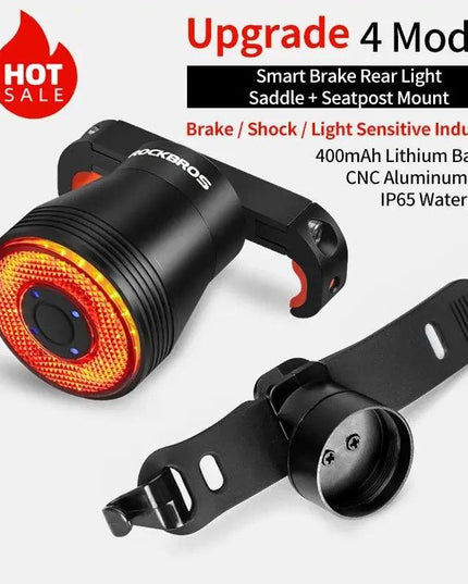 ROCKBROS Bicycle Smart Auto Brake Sensing Light IPx6 Waterproof LED Charging Cycling Taillight Bike Rear Light Accessories Q5