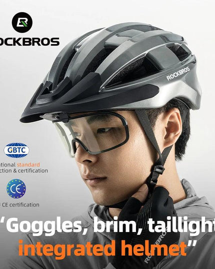 ROCKBROS Ultra-Light Cycling Helmet Taillight Magnetic Goggles Integrated Bicycle Helmet High Quality Protection Mtb Road